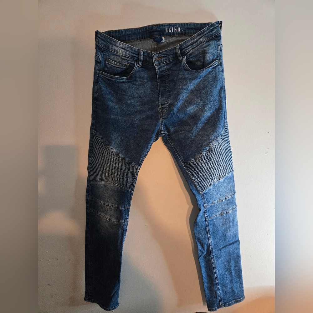 Divided Blue Skinny Jeans Distressed Denim